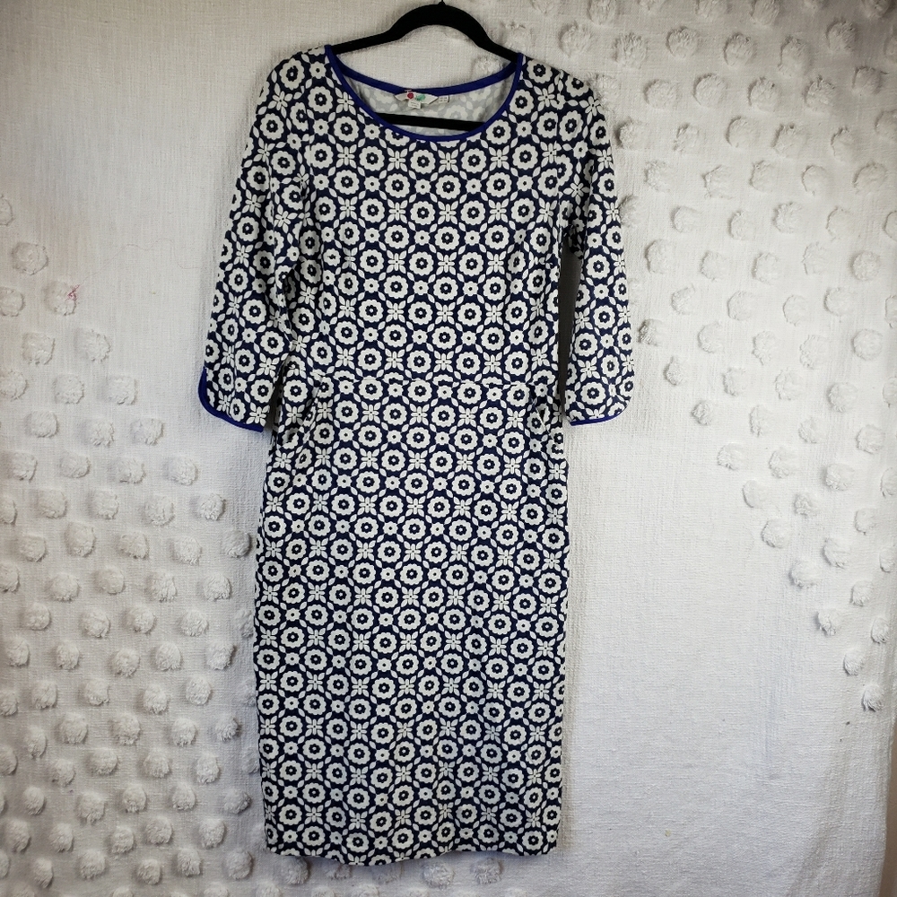 Boden  Blue & White Floral 3/4 Sleeve Wiggle Dress